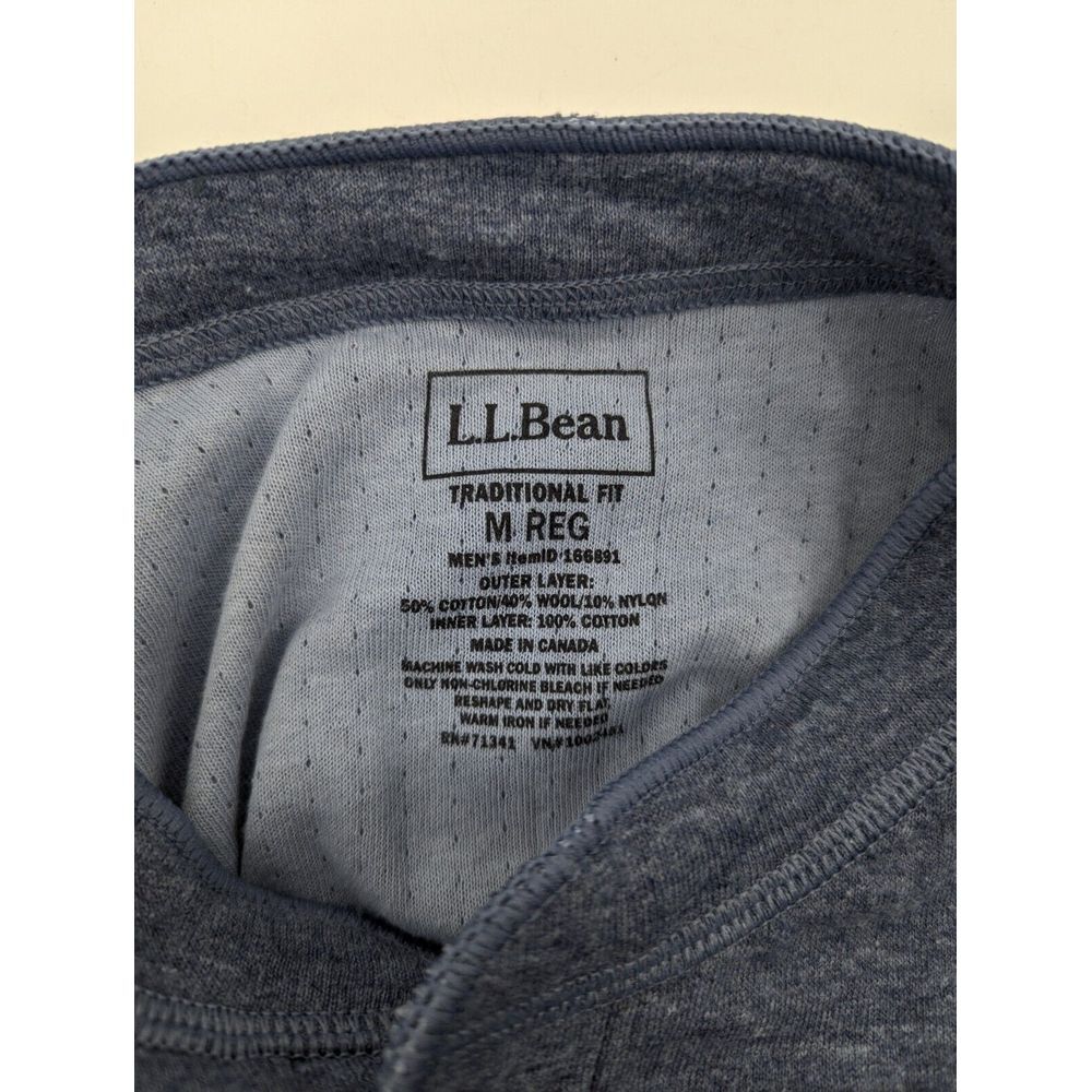 LL Bean River Drivers Henley Outer Layer Wool Blend Blue Shirt Men's Med, NICE - Picture 5 of 5
